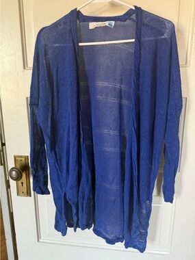 Anthropologie Sparrow royal blue open-knit linen blend cardigan size Large